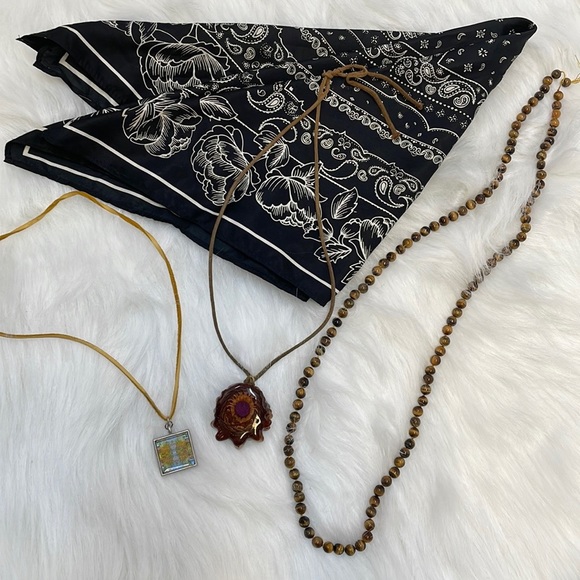 Third Eye Pinecone Pendant and Tigers Eye Beaded Necklace Festival Bundle - Picture 3 of 10